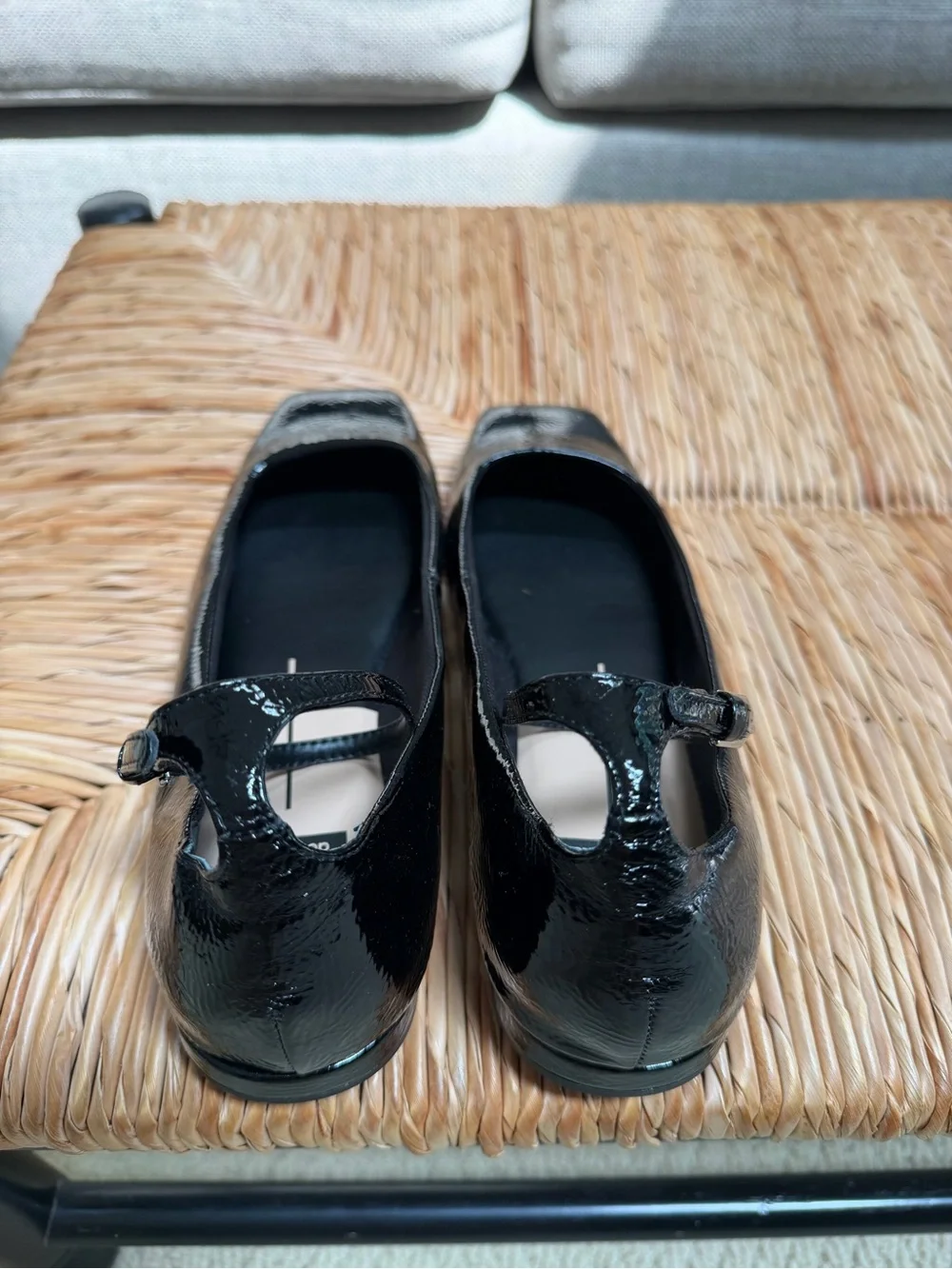 Dolce Vita Black Patent Square-Toe Ankle Strap Flats Size 9